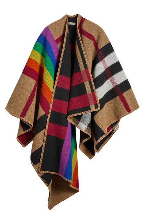 burberry pride poncho|Burberry fur trimmed poncho.